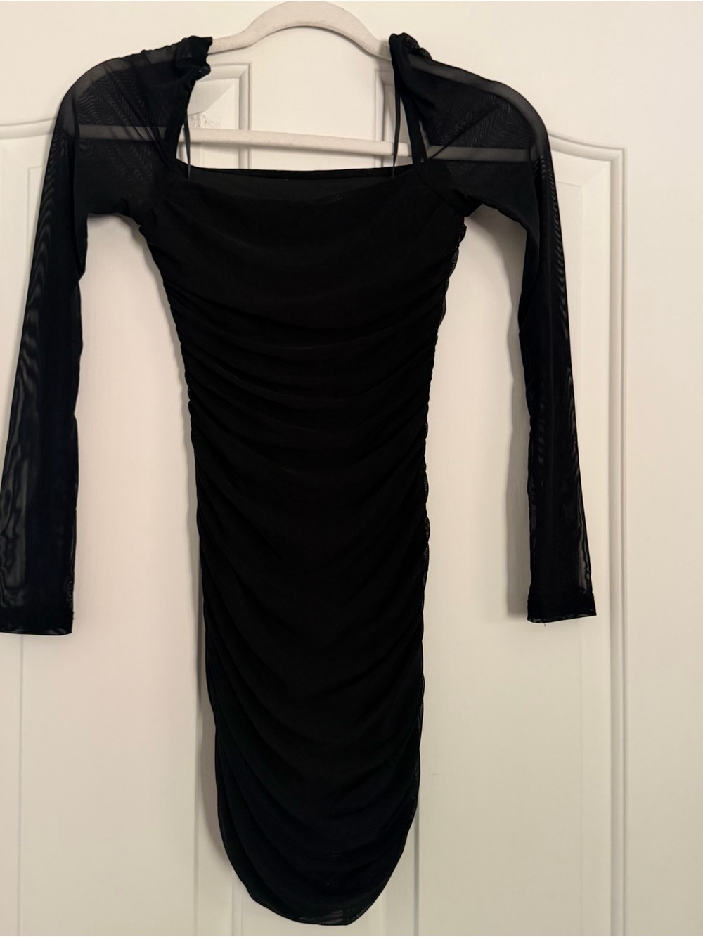 Princess Polly Black Ruched Mesh Mini Dress US 2
